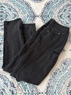boohooMAN Distressed Denim Jeans Size 30R Black Ankle Zip